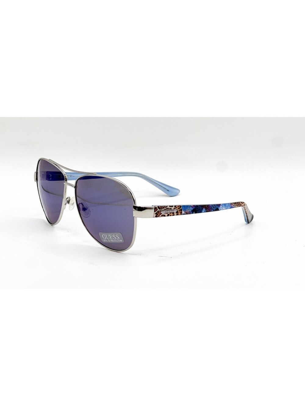 Guess Gu7384 10X Shiny Light Nickel Tin Blue Mirror Sunglasses 60-14-135
